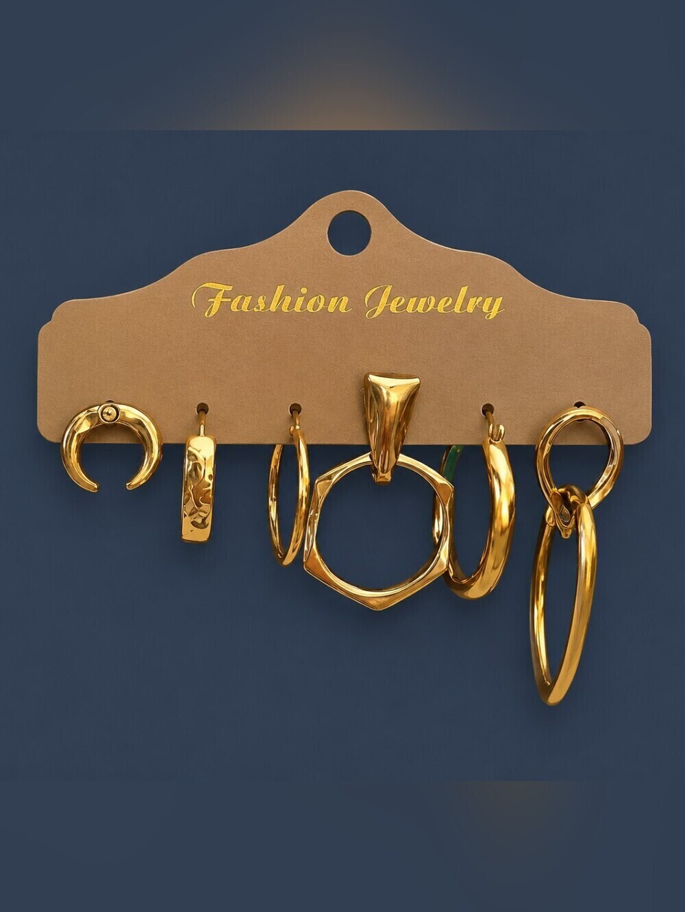 Vintage Set of Six Single Goldtone Shapes and Hoop Earrings